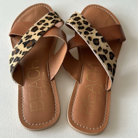 Matisse Beach Pebble Sandals Criss-Cross Leopard Print Leather Sz 10 Preppy Chic - Picture 5 of 11